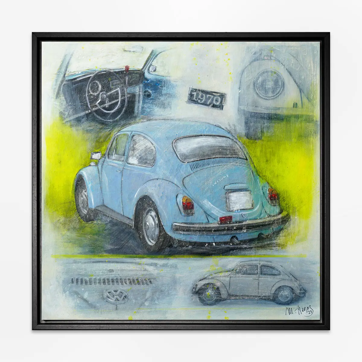 VW Käfer, Diamantblau | Leinwanddruck handbemalt | limitiert – Bild 3