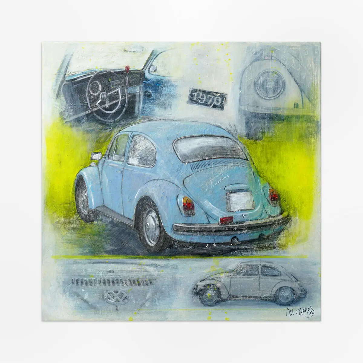 VW Käfer, Diamantblau | Leinwanddruck handbemalt | limitiert